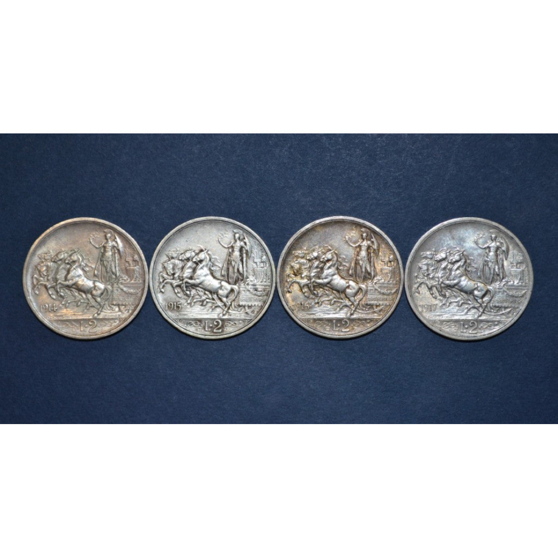 ΙΤΑΛΙΑ - 2 Lire 1914-15-16-17, VF-AU, KM# 55